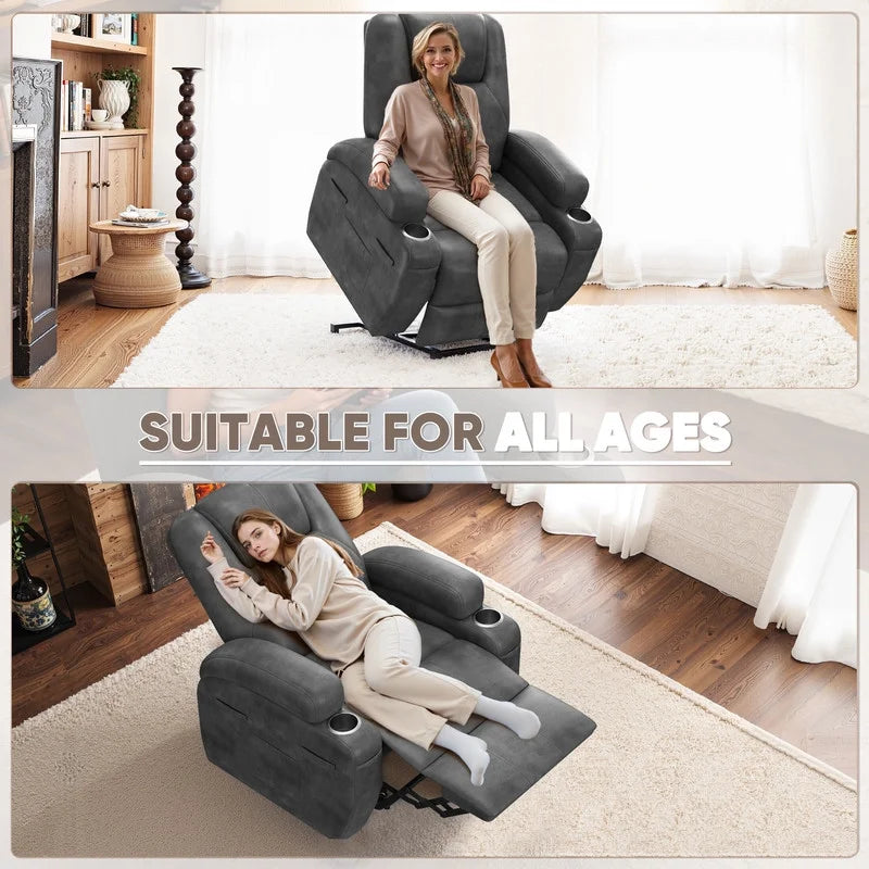 Lacoo power lift electric Massage recliner chair Oversized Single Sofa with Cup Holder for elderly,Black