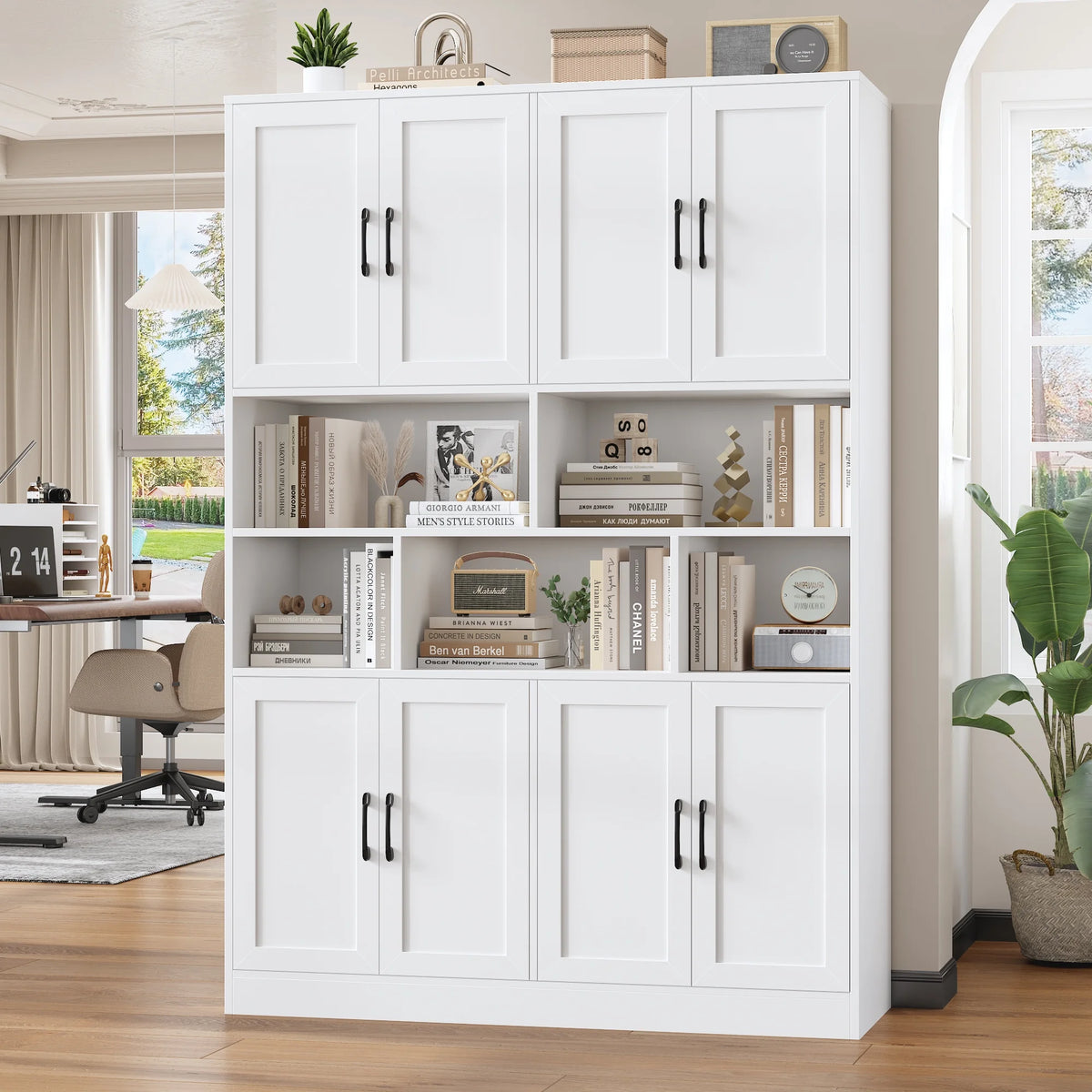 Homfa 8 Door Pantry Cabinet with Adjustable Shelves��71��H Storage Cabinet with Open Cubes for Kitchen, Dining Room, White