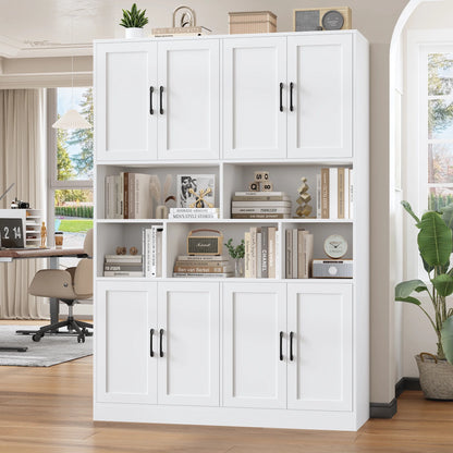 Homfa 8 Door Pantry Cabinet with Adjustable Shelves��71��H Storage Cabinet with Open Cubes for Kitchen, Dining Room, White