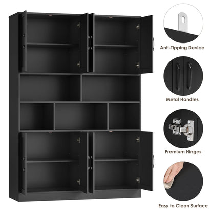 Homfa 8 Door Pantry Cabinet with Adjustable Shelves��71��H Storage Cabinet with Open Cubes for Kitchen, Dining Room, White