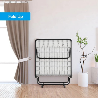 75" x 31" x 13" Folding Bed with Mattress, Rollaway Bed Metal Frame on Wheels, Portable Foldable Guest Bed for Adults, Cot Size Fold up Bed with Memory Foam Mattress
