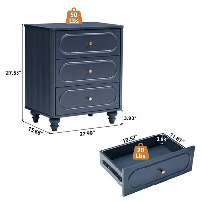 YOCWO 3 Drawer Nightstand, Classic Chest of Drawers with Arc Edge, Walnut