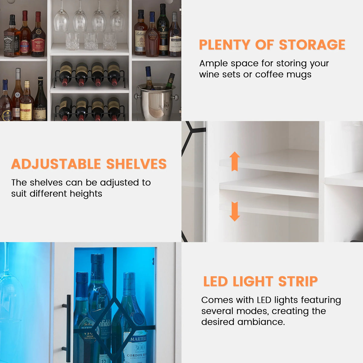 Faitaliicy Wine Bar Cabinet With Led Light Wine And Glass Rack Kitchen Buffet Sideboard Industry Coffee Bar Cabinet Freestanding Liquor Cabinet For Kitchen Dining Room Living Room
