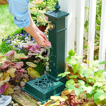 Sungmor Cast Iron Outdoor Water Column with Faucet, Freestanding Floor Farm Yard Decor, Green, 1 Count