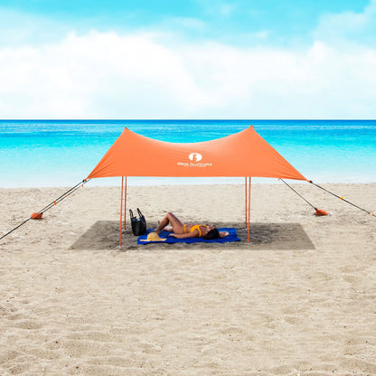 Orange Family Beach Sun Shade Canopy Tent with sand anchors