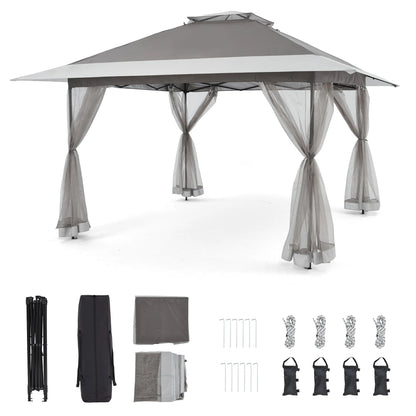 Bezseller 11x11 Pop up Gazebo, Outdoor Waterproof Canopy Tent with Mosquito Netting for Outdoors, Khaki