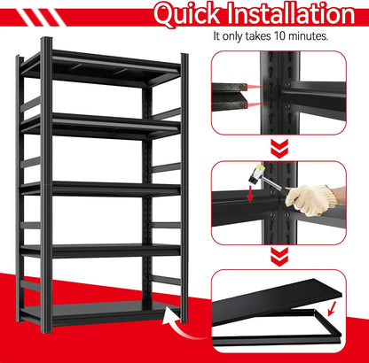 Garage Shelving 3500LBS Storage Shelves 5-Tier Adjustable Metal Shelving Units Garage Storage Shelves Heavy Duty for Industrial, Warehouse, Basement, Commercial, Black