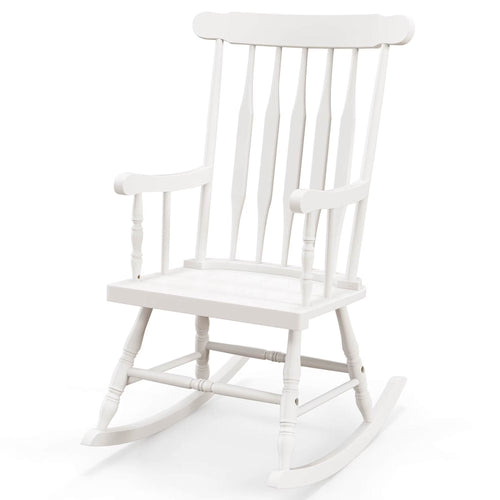 Costway Solid Wood Rocking Chair Porch Rocker Indoor Outdoor Seat Glossy Finish White