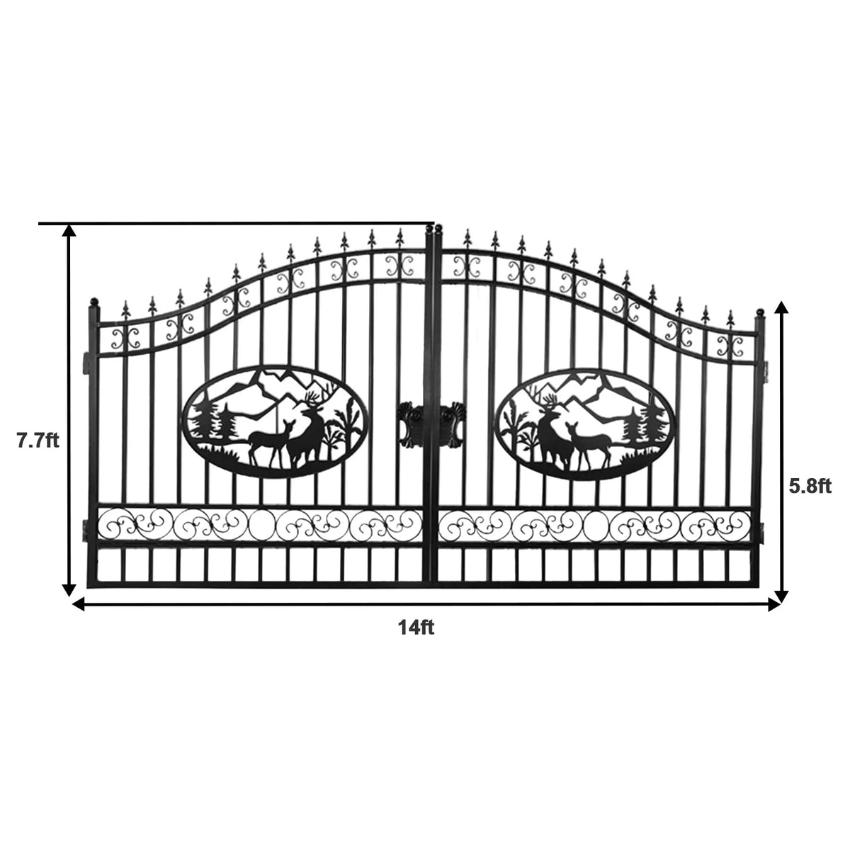 Outdoor Dual Swing Wrought Iron Gate for Driveway, Security Gate, Outdoor Fence Gate, Vienna Style for Yard, Backyard Patio�� 20'Star��