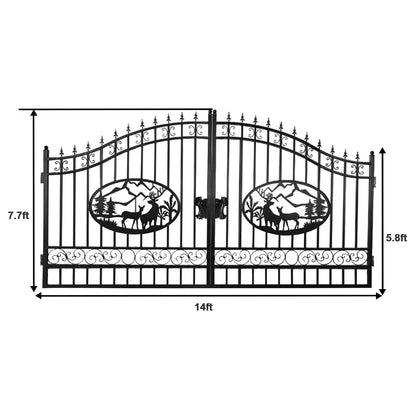 Outdoor Dual Swing Wrought Iron Gate for Driveway, Security Gate, Outdoor Fence Gate, Vienna Style for Yard, Backyard Patio�� 20'Star��
