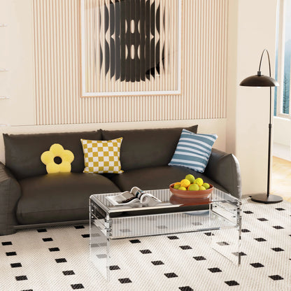 Ageszoe Coffee Table with Storage Shelf ,Acrylic Modern Clear End Table,Kid's Table for Livingroom, 32"L x 16"W x 16"H"