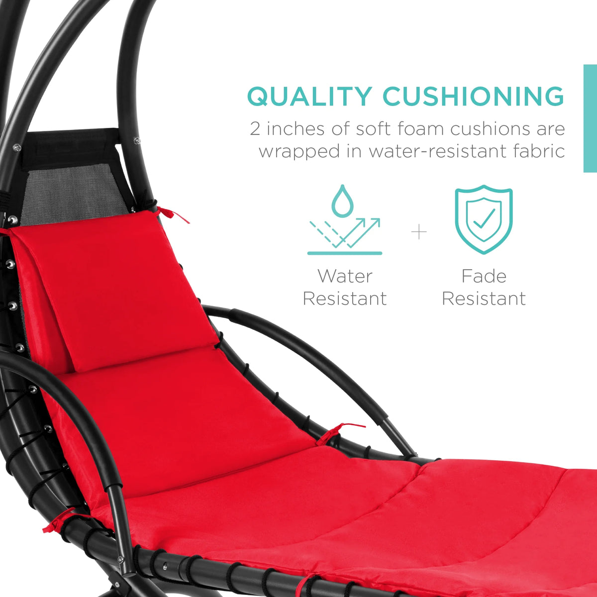 Best Choice Products Hanging Curved Chaise Lounge Chair Swing for Backyard, Patio w/ Pillow, Shade, Stand - Teal