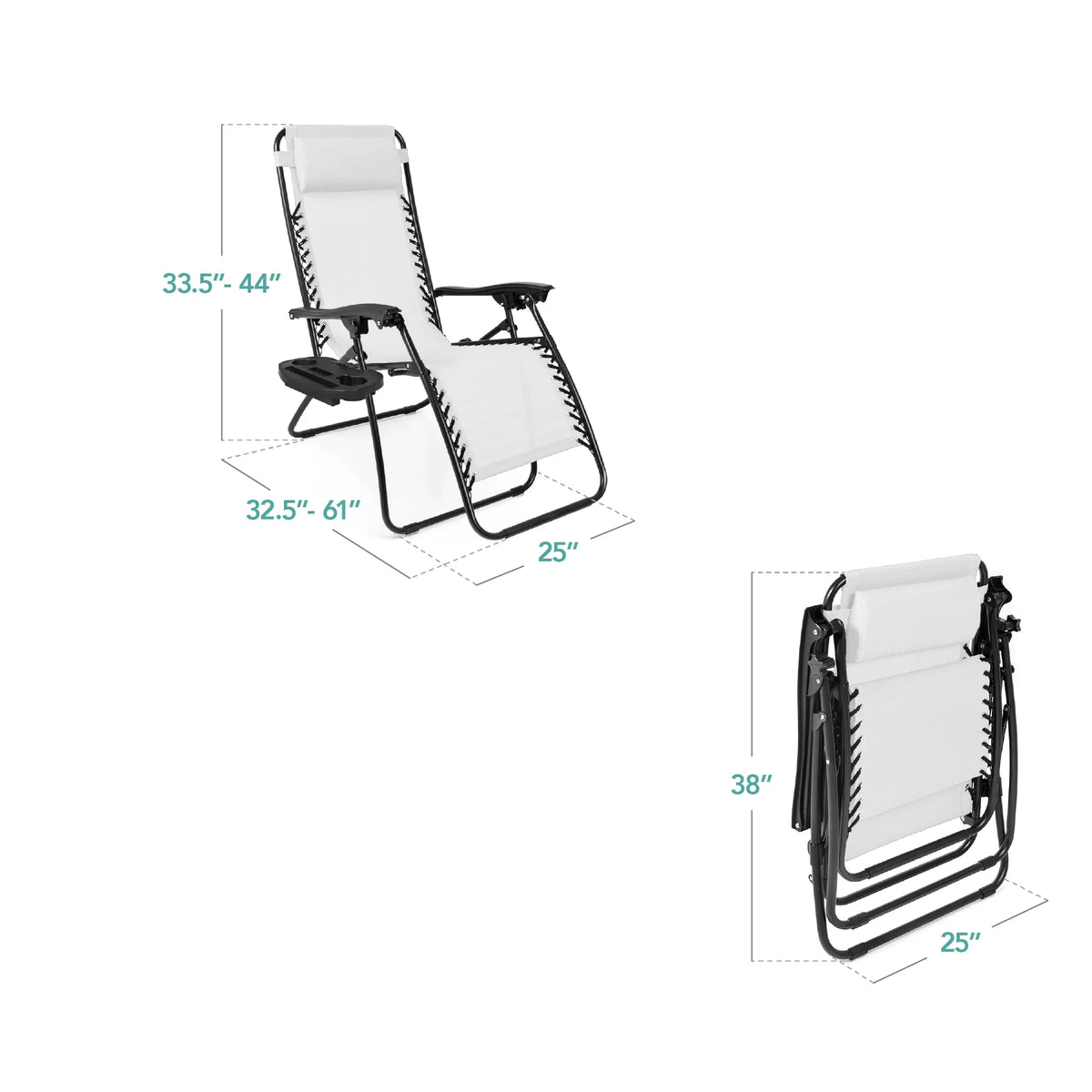 Best Choice Products Set of 2 Zero Gravity Lounge Chair Recliners for Patio, Pool w/ Cup Holder Tray - Gray