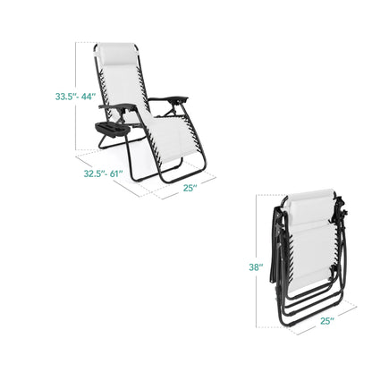 Best Choice Products Set of 2 Zero Gravity Lounge Chair Recliners for Patio, Pool w/ Cup Holder Tray - Gray