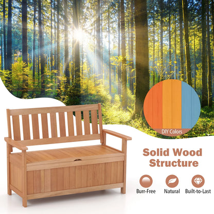 Gymax 48'' Storage Bench Wood Loveseat w/ Slatted Backrest for Backyard Patio