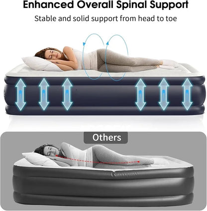 Air Mattress Full with Built in Pump,18''Inflatable Mattress of Upgraded Vertical Beams,Self Inflatable/Deflation Blow Up Mattress in 3 Mins,Flocked Top Airbed with Carry Bag for Home, Camping-wpp