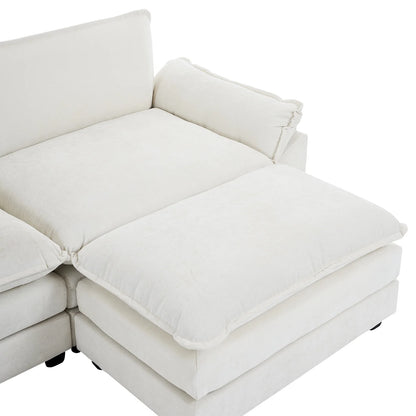 Zimtown Sectional Sofa with Ottoman, L Shaped Convertible Couch with Removable Chaise Chenille Fabric Sofa Set for 4-6 Persons Living Room Furniture Dark Grey