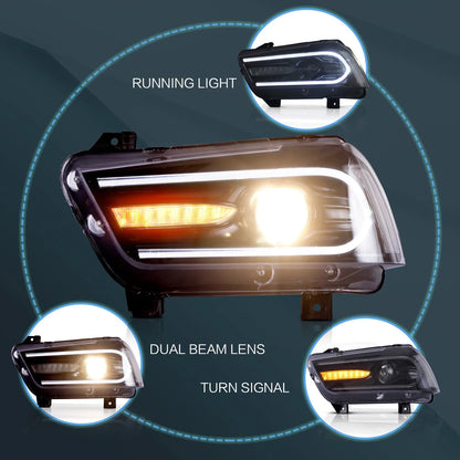 VLAND for Dodge Charger 2011 2012 2013 2014 Dual Beam Projector Headlights Replacement Assembly