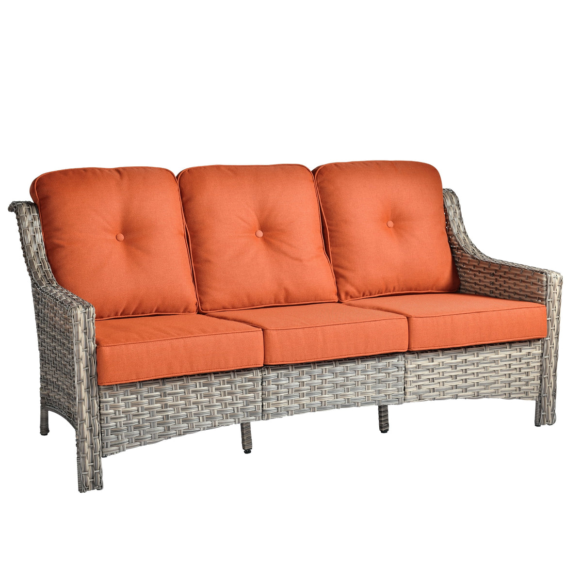 Ovios Outdoor Patio Sofa 3-Seater with Cushions All-Weather Wicker Rattan Couch for Garden, Porch, or Backyard