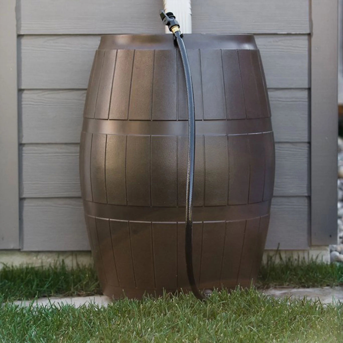 FCMP Outdoor RC4000 Raincatcher 50 Gallon Rain Catcher Barrel, Brown