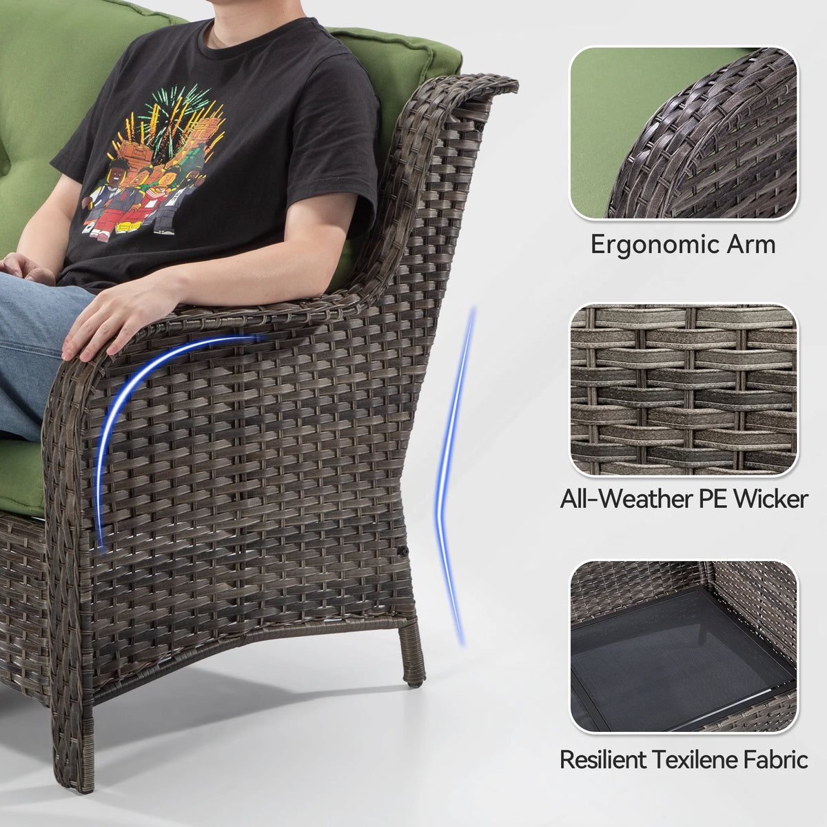 MeetLeisure 3 Pieces Outdoor Furniture Patio Furniture Set with One 3-Seat Sofa, Two ArmChairs, Navy
