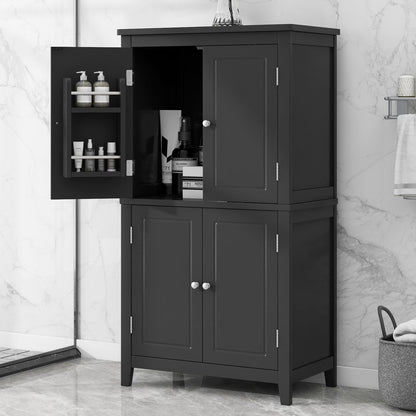 Elegant Bathroom Floor Storage Cabinet, Bathroom Storage Unit, Freestanding Cabinet with 4 Doors