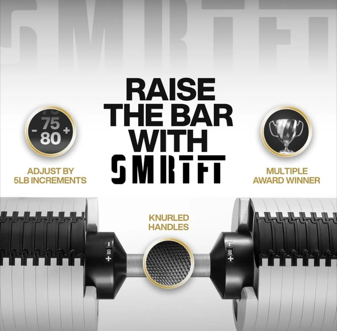 SMRTFT NUOBELL - All-in-One, Durable, Adjustable Dumbbells, Black, 5-80 lb
