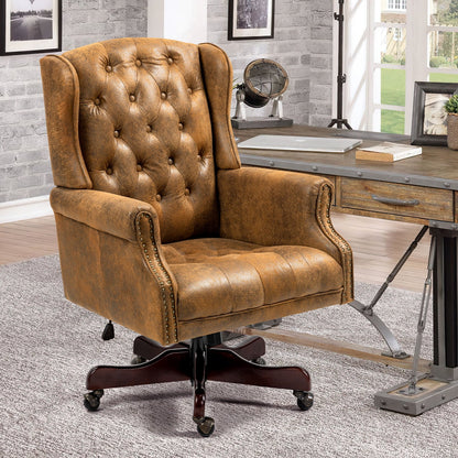 Homhum Classic Boss Office Chair, High Back Faux Leather Swivel Desk Chair, Adult, Brown