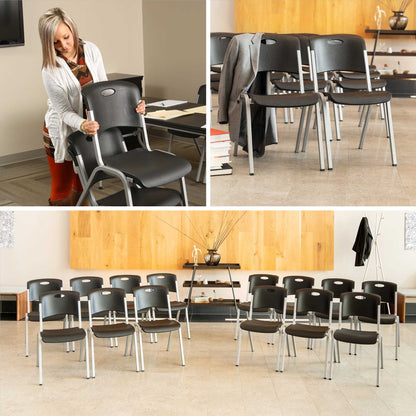 Lifetime Steel Framed Indoor/Outdoor Commercial Grade Stacking Chairs, Black & Silver, (Set of 14) 80569