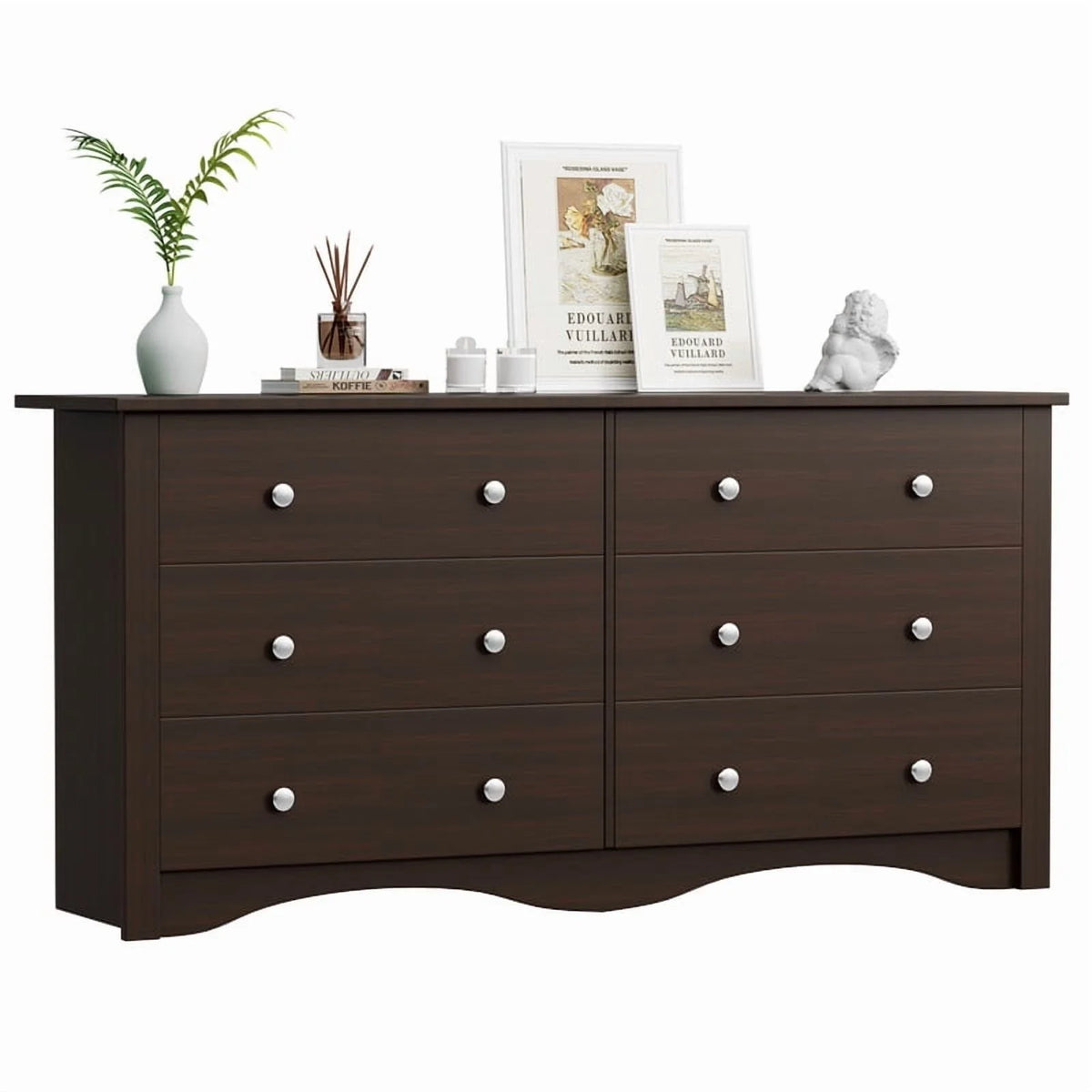 Lumihaven Rustic Modern Chest of 6 Drawers,Extra Wide Double Dresser for Master Bedroom or Nursery Storage,Black