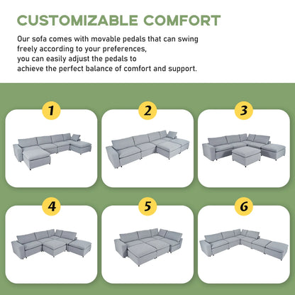 Harper & Bright Designs Convertible Modular Sectional Sofa with 2 Removable Ottomans & Pillows, Large U Shape Cloud Couch with Reversible Chaise for Living Room, Grey