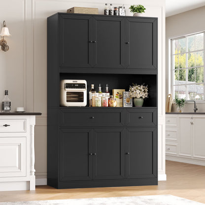 Homfa 72" Tall Kitchen Pantry with Microwave Shelf, Freestanding Kitchen Cupboard, Floor Cabinet for Dining Room, White