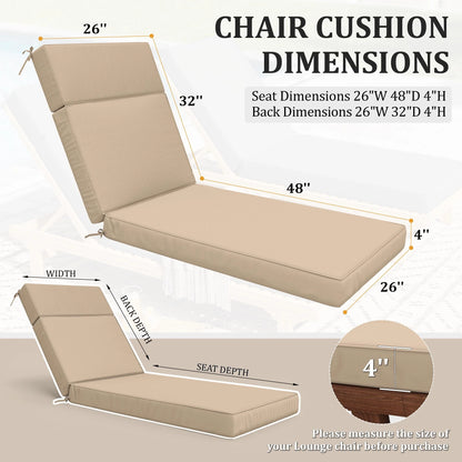 Kimunuk Outdoor Chaise Lounge Cushions set of 2, 80" x 26" x 4" Waterproof Pool Beach Recliner Replacement Cushions with Ties, Navy