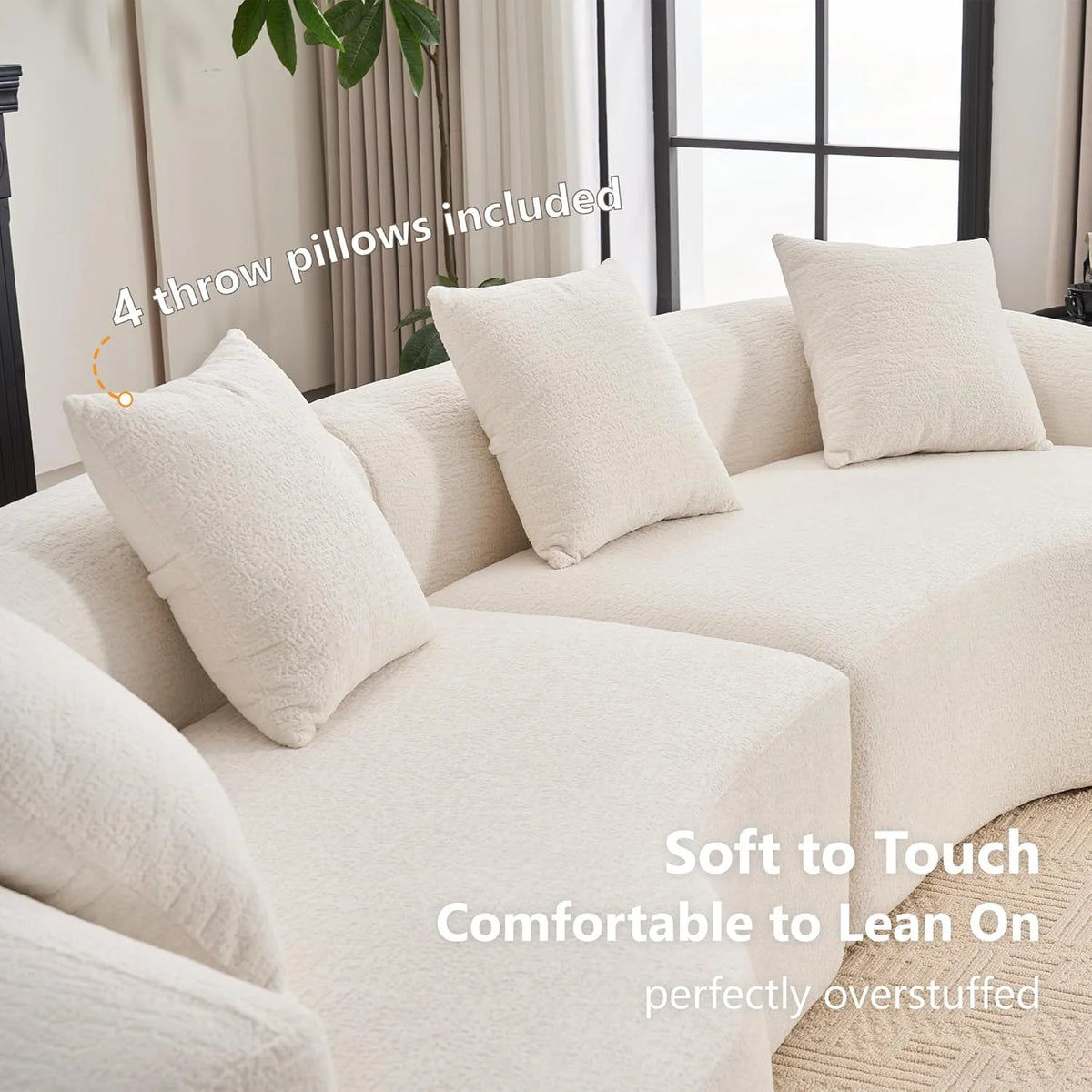 Loveseat Sectional Sofa for Living Room, 65’�?Modern Luxury Plush Chenille Extra Deep Seat Curved Cloud Floor Couch with 3 Throw Pillows for Small Spaces, No Assembly Needed, Sapphire Blue