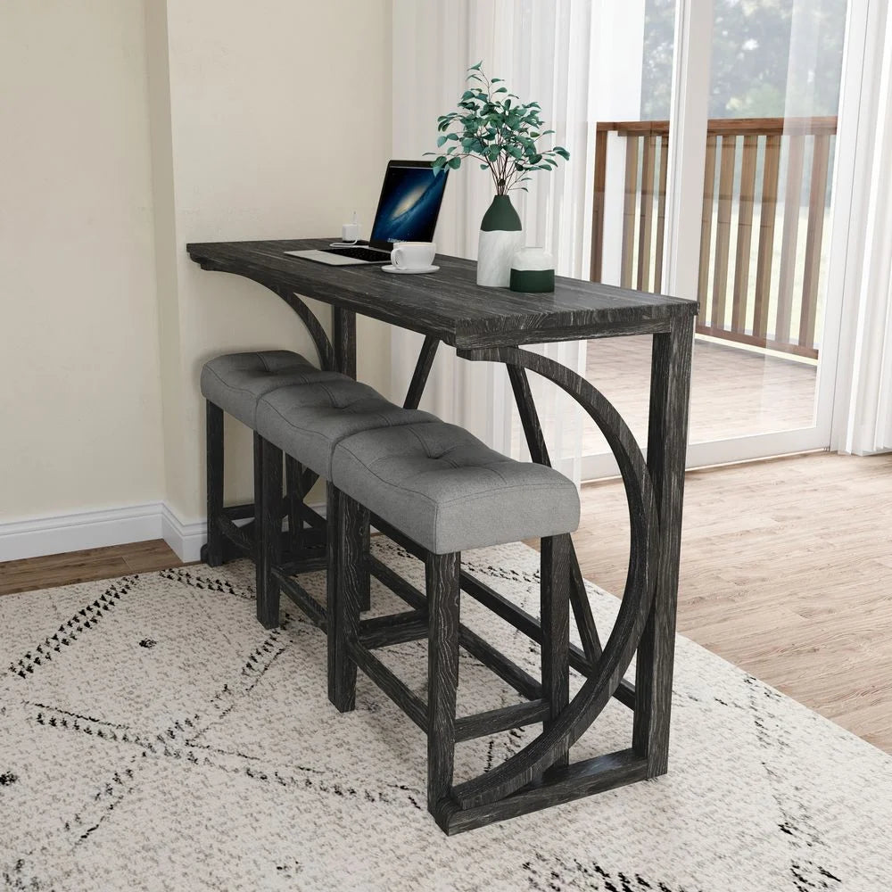 YINGYING 4 Piece Industrial Bar Table Set with Power Outlet, Bar Table and Chairs Set, Dining Table Set, Breakfast Table Set, for Living Room, Dining Room, Game Room