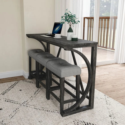 YINGYING 4 Piece Industrial Bar Table Set with Power Outlet, Bar Table and Chairs Set, Dining Table Set, Breakfast Table Set, for Living Room, Dining Room, Game Room