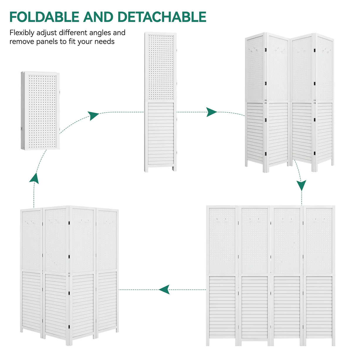 Dextrus Room Divider, 4 Panel Folding Privacy Screens with Pegboard Display, Freestanding Portable Privacy Screen Room Partition for Jewelry, Craft Show, Retail, Living Room, Bedroom