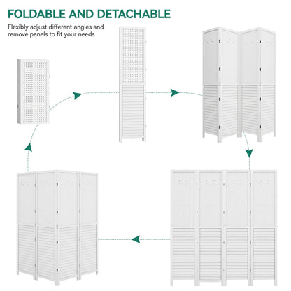 Dextrus Room Divider, 4 Panel Folding Privacy Screens with Pegboard Display, Freestanding Portable Privacy Screen Room Partition for Jewelry, Craft Show, Retail, Living Room, Bedroom