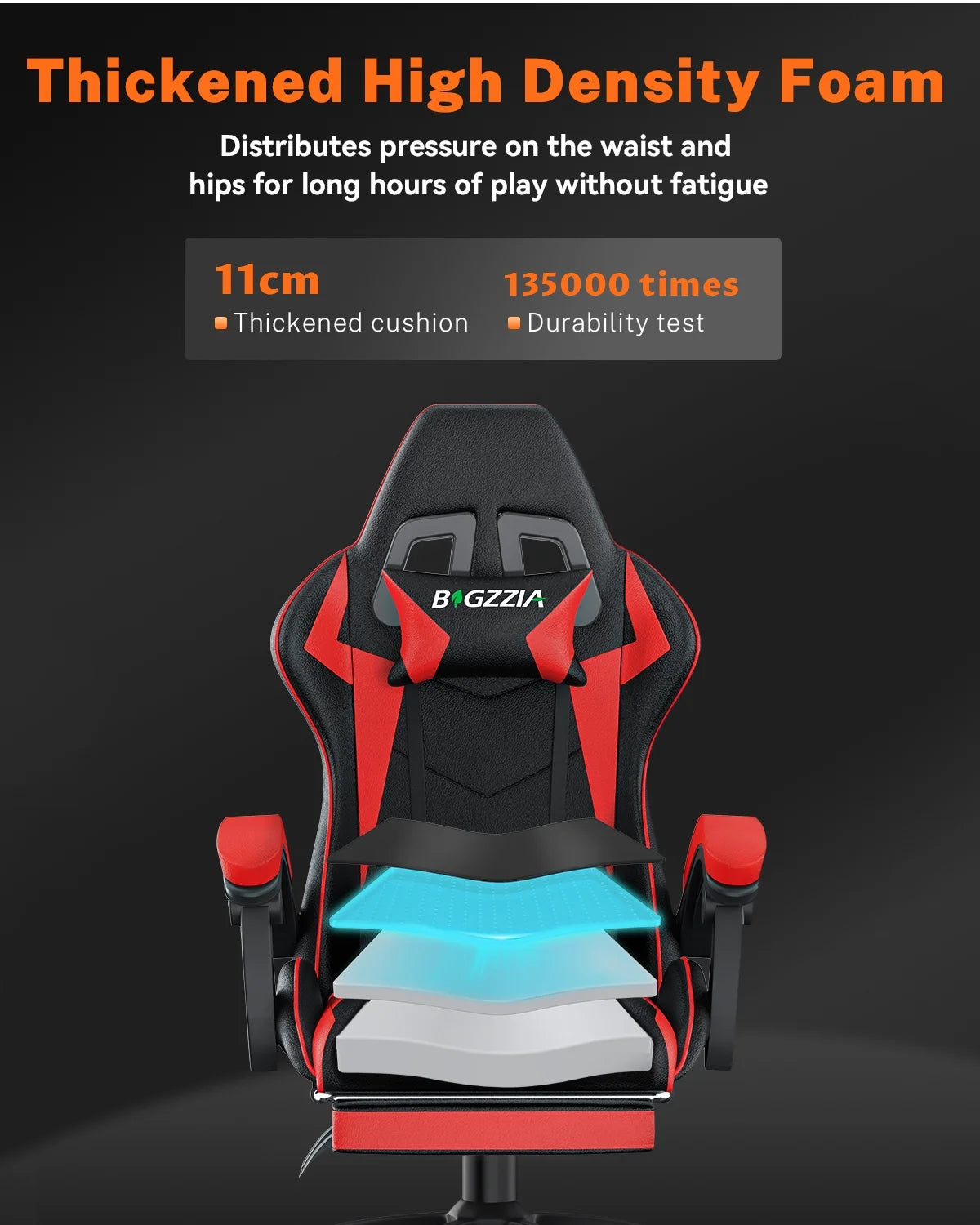 Bigzzia Gaming Chair with Footrest, Gaming Chair for Adult with Headrest and Lumbar Support,Red