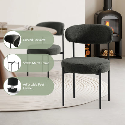 WestinTrends Alexandria Mid-Century Modern Upholstered Sherpa Round Dining Chairs (Set of 4), Sunset Gold