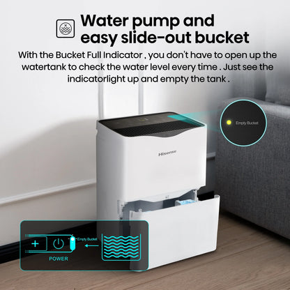 Hisense 35 Pint Dehumidifier 3,000 Sq. Ft for Multi-Scenario Use, Energy Star Certified, Easy Carry Handle, Low Noise Operation, Hassle-Free Water Removal, White (WHD3525)