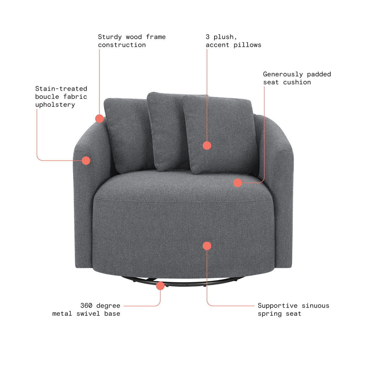 Beautiful Drew Accent Chair by Drew Barrymore, Cream Boucle
