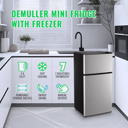 DEMULLER 2.4 Cu.ft Refrigerator Mini Fridge with Freezer Dual Door Personal Fridge New Silver Sale
