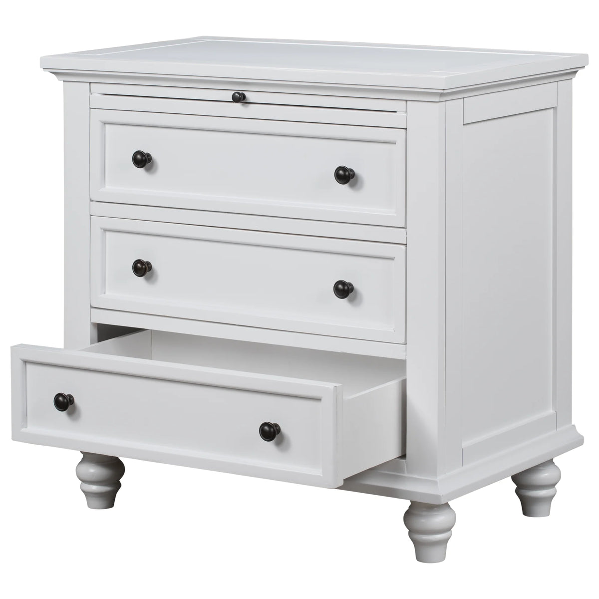 EUROCO 28�� Larger Solid Wood 3-Drawer Side Table Nightstand, End Table with Pull out Tray for Bedroom, Living Room, Hallway, Entryway,White