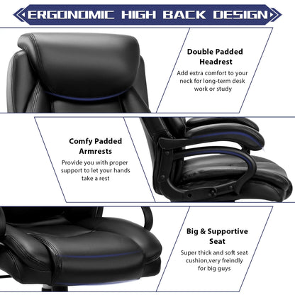 JONPONY Big and Tall Office Chair 500LBS Wide Seat Ergonomic Computer Desk Chair High Back Executive Leather Chair Adjustable Task Chair Lumbar Back Support 8 Hours Heavy Duty Design,Black