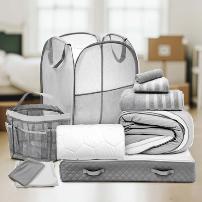 Ravure College Dorm Room Essentials Complete Set, Twin XL Comforter Set, Dorm Bedding, Twin Xl Bed In a Bag Comforter Set with All Dorm Accessories and Bedding, Grey