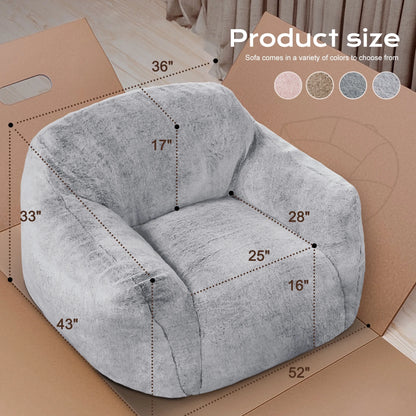 HOMGUAVA Giant Bean Bag Chair for Adults & Kids, Oversized Lounger Couch Large Lazy Chair w/ Stuffed Memory Foam & Wide Armrests, Light Gray