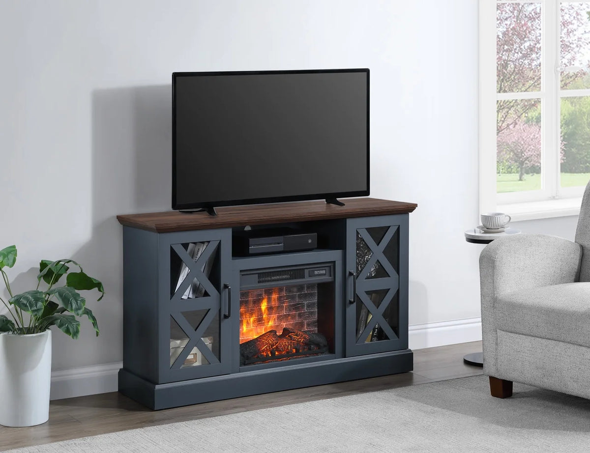 Mainstays Farmhouse Fireplace TV Stand for TVs up to 55", off White/Walnut