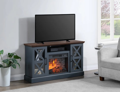 Mainstays Farmhouse Fireplace TV Stand for TVs up to 55", off White/Walnut