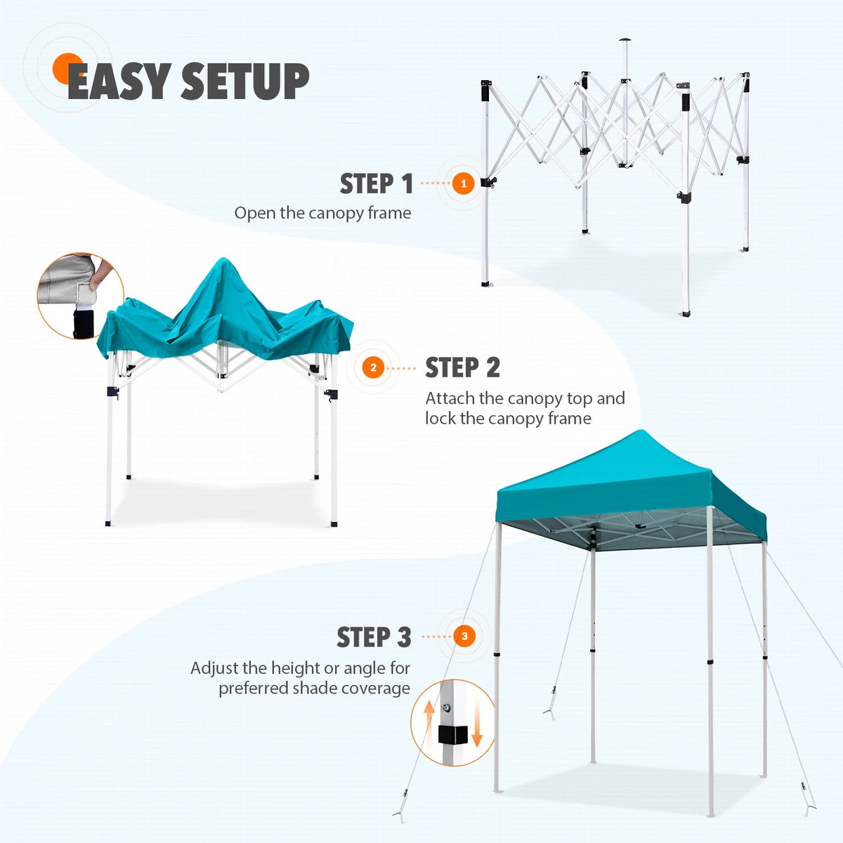 EAGLE PEAK 5x5 Pop Up Canopy Tent Instant Outdoor Canopy Easy Set-up Straight Leg Folding Shelter（Blue）